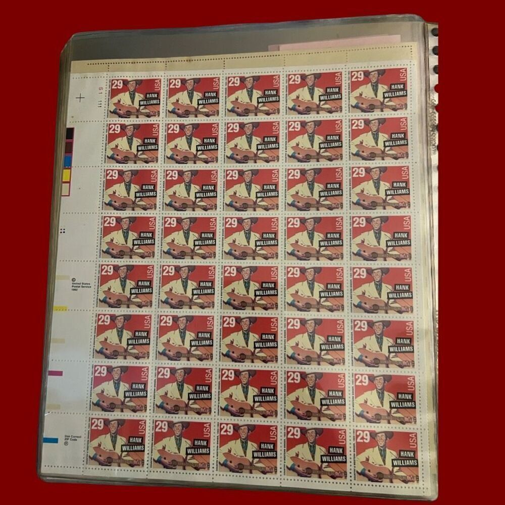 MNH 1993 Legends of Music Sheet of 40 Hank Williams 29c Postage Stamps Extremely